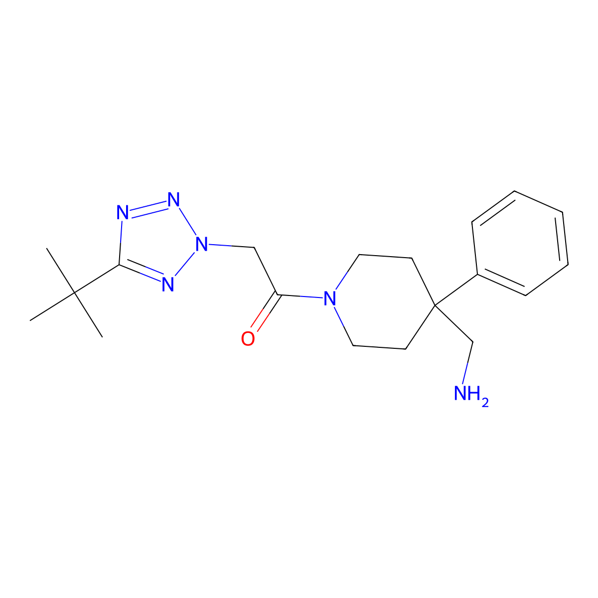 1-[4-(aminomethyl)-4-phenylpiperidin-1-yl]-2-(5-tert-butyl-2H-1,2,3,4-tetrazol-2-yl)ethan-1-one molecular structure, CAS 2445793-54-2
