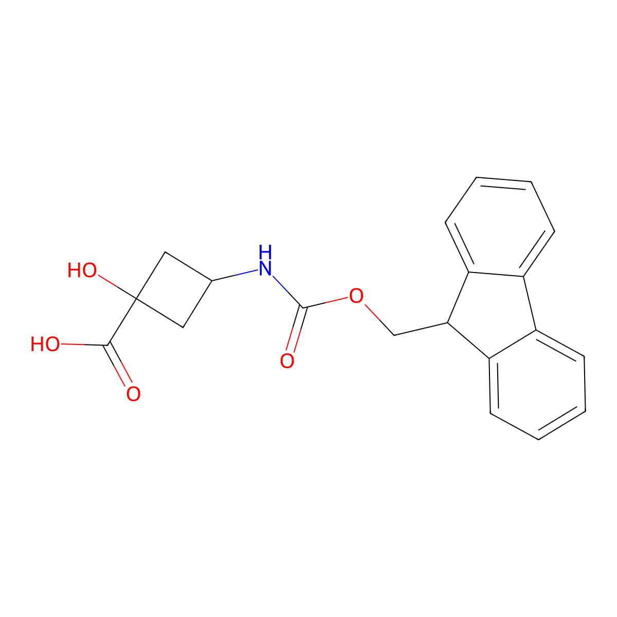 3-(9H-Fluoren-9-ylmethoxycarbonylamino)-1-hydroxycyclobutane-1-carboxylic acid molecular structure, CAS 2445793-60-0