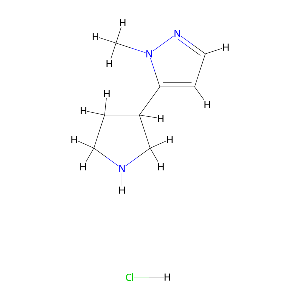 1-methyl-5-(pyrrolidin-3-yl)-1H-pyrazole hydrochloride molecular structure, CAS 2445793-65-5