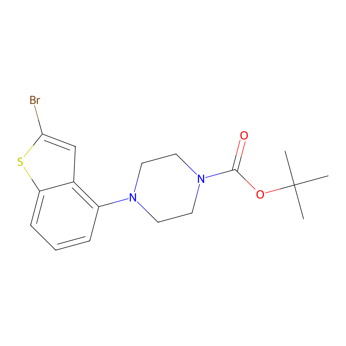 Tert-butyl 4-(2-bromo-1-benzothiophen-4-yl)piperazine-1-carboxylate molecular structure, CAS 2445793-86-0