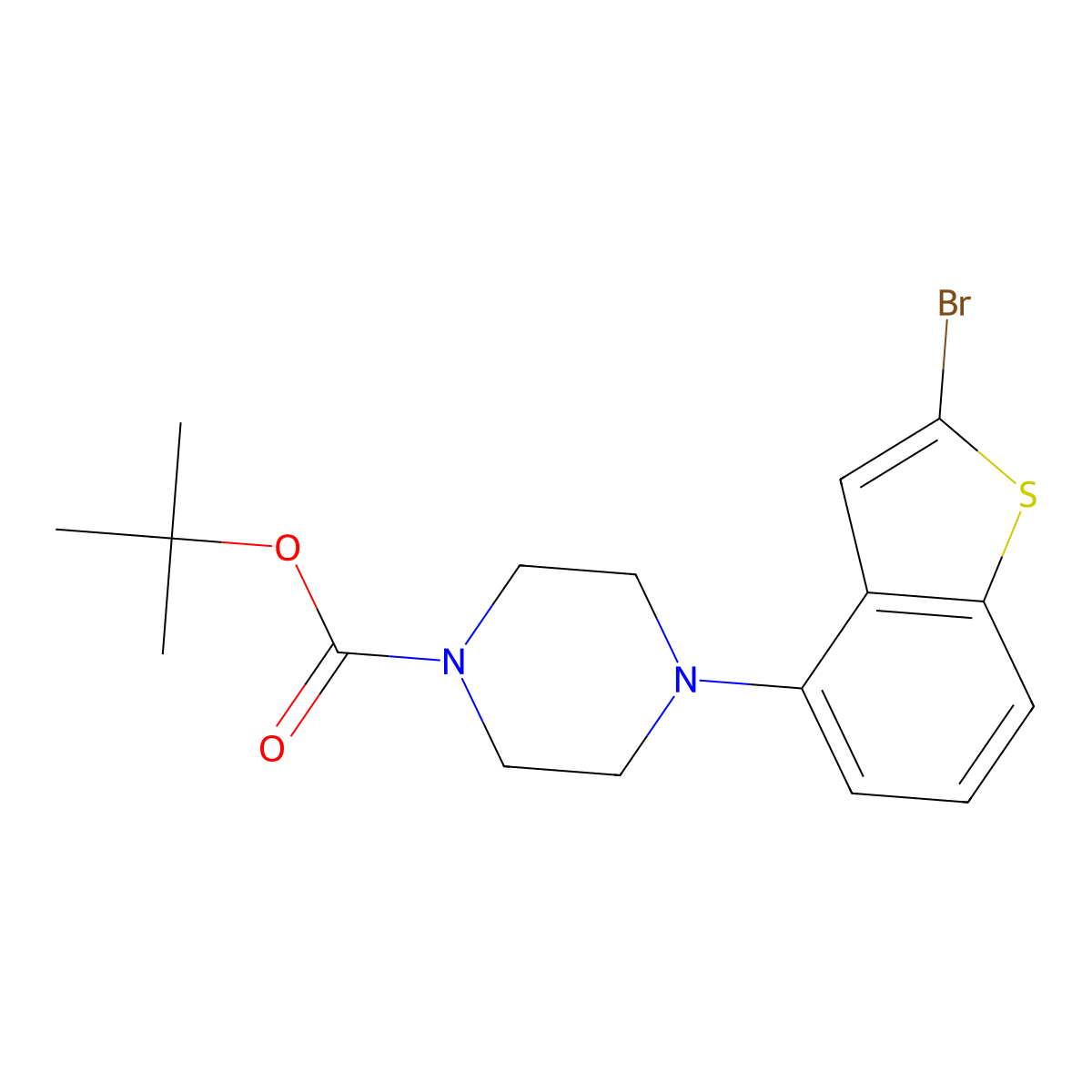 Tert-butyl 4-(2-bromo-1-benzothiophen-4-yl)piperazine-1-carboxylate molecular structure, CAS 2445793-86-0