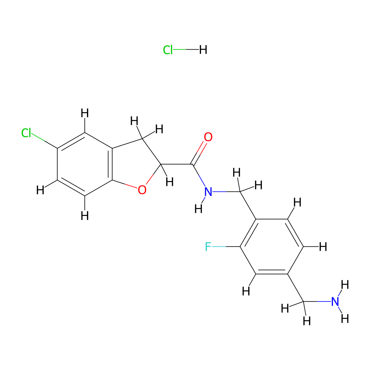 N-[[4-(Aminomethyl)-2-fluorophenyl]methyl]-5-chloro-2,3-dihydro-1-benzofuran-2-carboxamide;hydrochloride molecular structure, CAS 2445794-06-7