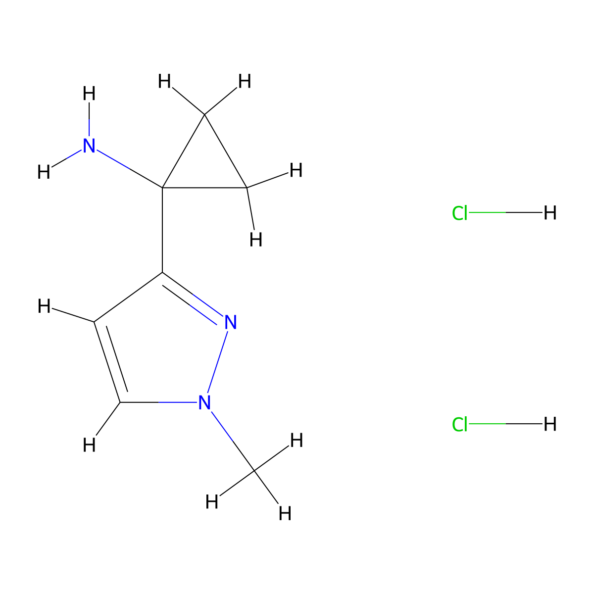 1-(1-methyl-1H-pyrazol-3-yl)cyclopropan-1-amine dihydrochloride molecular structure, CAS 2445794-07-8