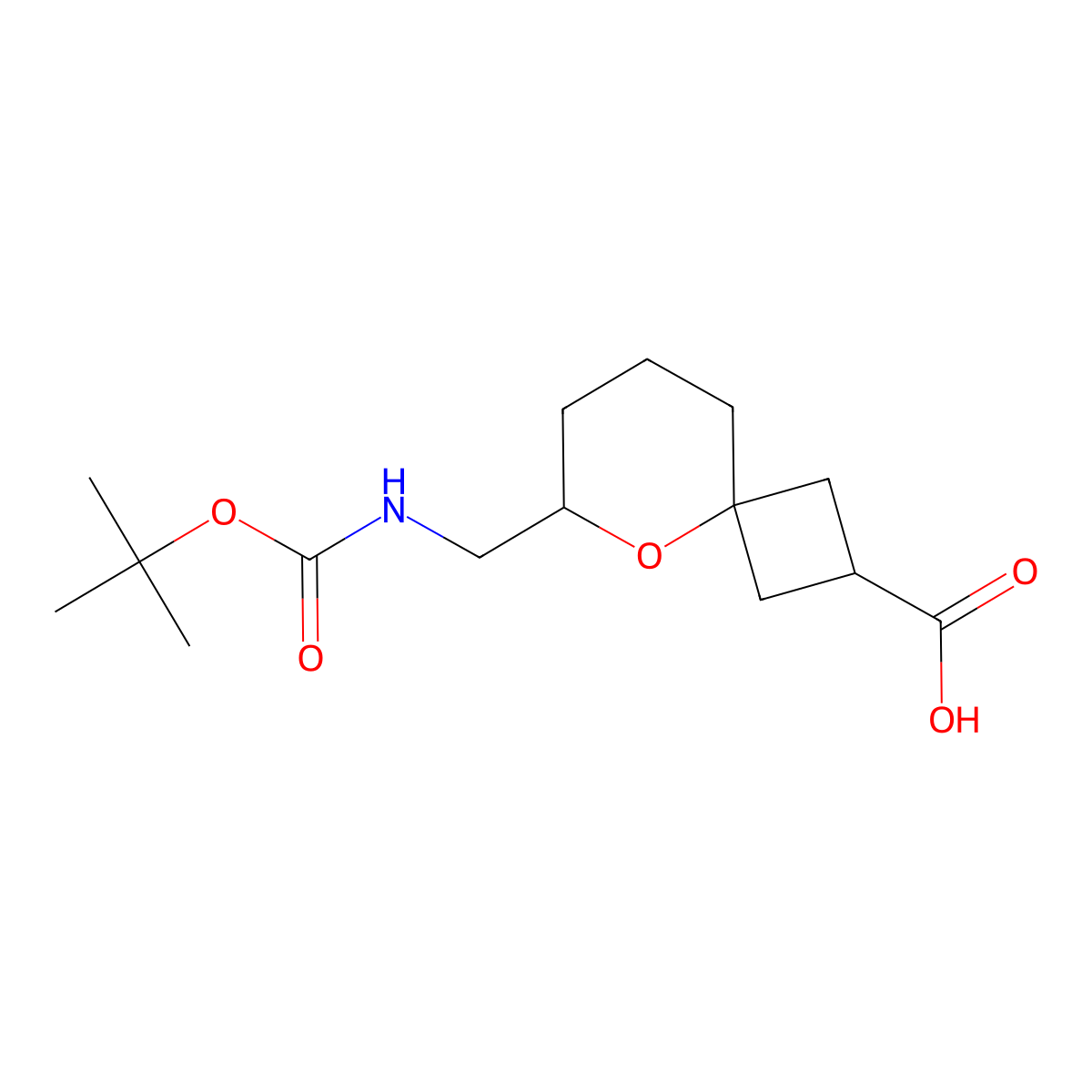 6-((((Tert-butoxy)carbonyl)amino)methyl)-5-oxaspiro(3.5)nonane-2-carboxylic acid molecular structure, CAS 2445794-11-4