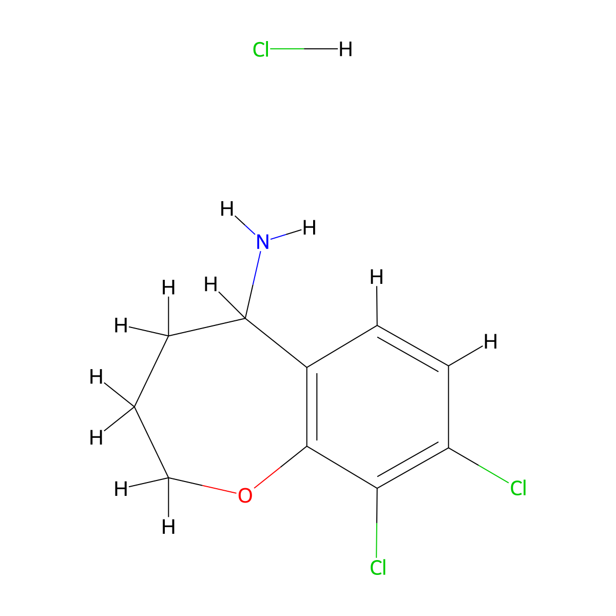 8,9-Dichloro-2,3,4,5-tetrahydro-1-benzoxepin-5-amine hydrochloride molecular structure, CAS 2445794-26-1
