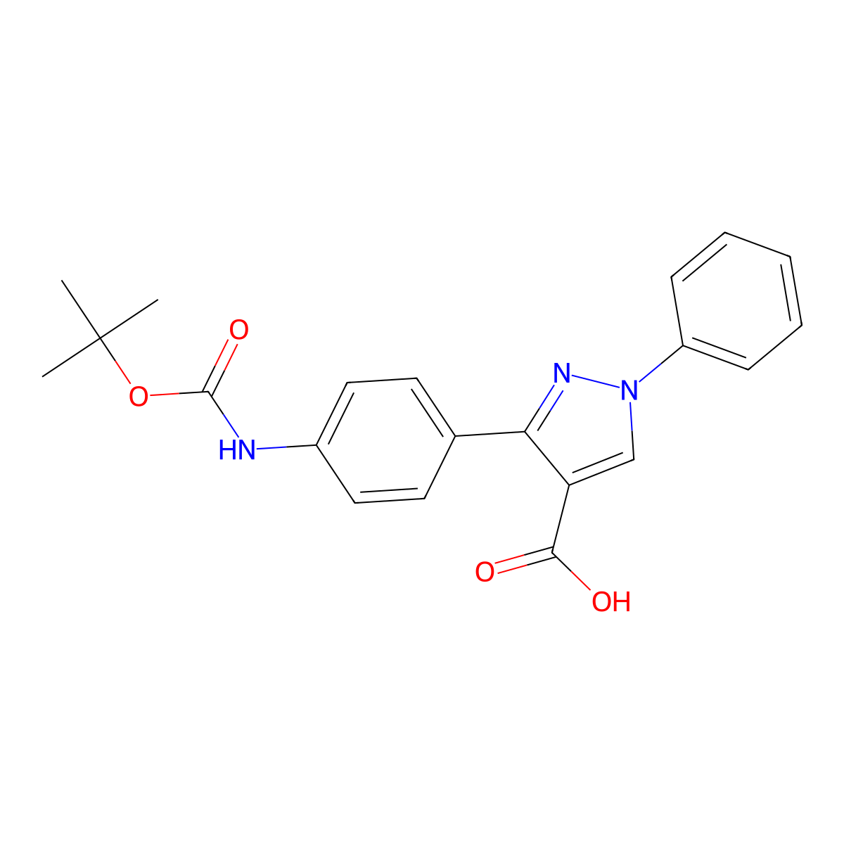 3-(4-{[(tert-butoxy)carbonyl]amino}phenyl)-1-phenyl-1H-pyrazole-4-carboxylic acid molecular structure, CAS 2445837-47-6