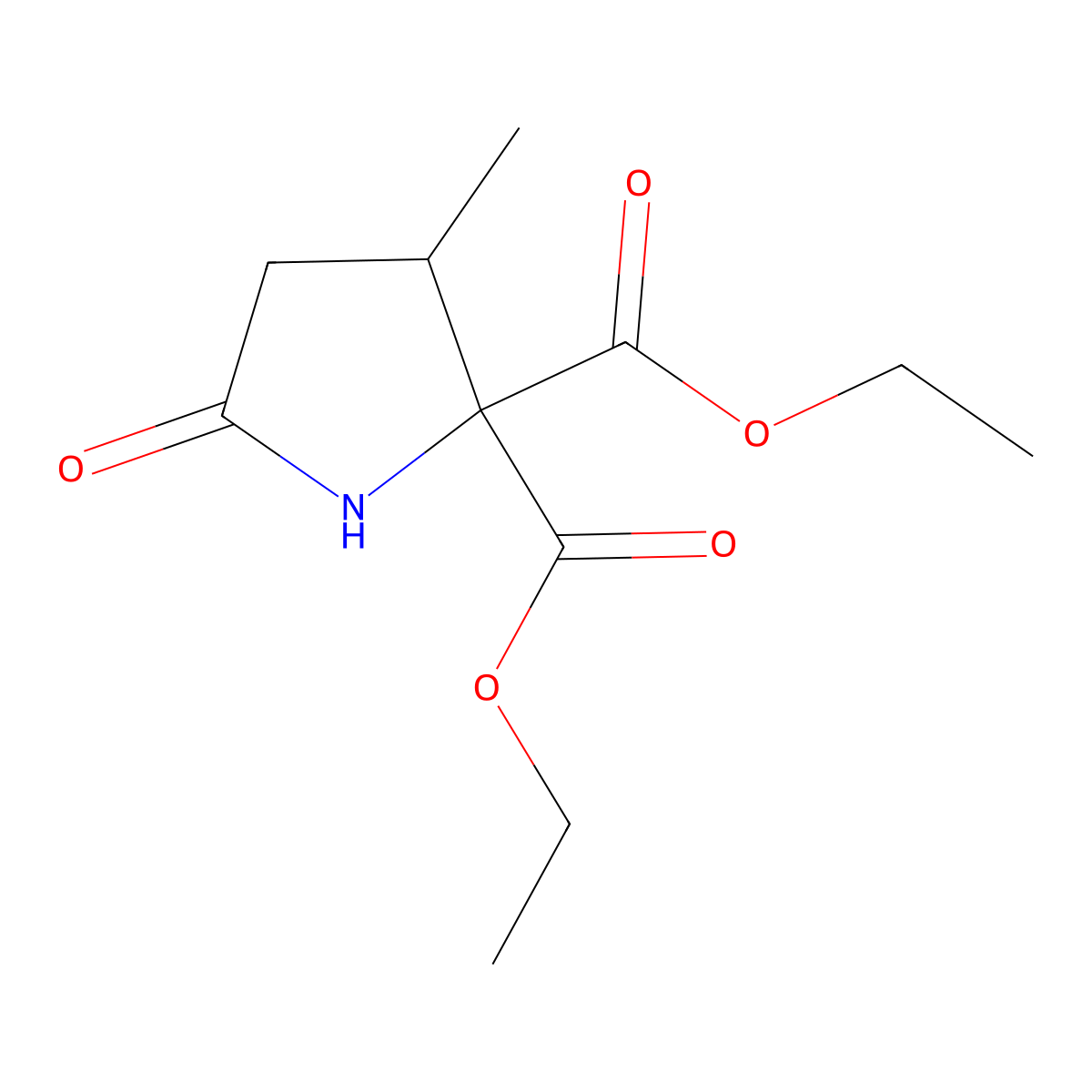 Diethyl 3-methyl-5-oxopyrrolidine-2,2-dicarboxylate molecular structure, CAS 2446-12-0