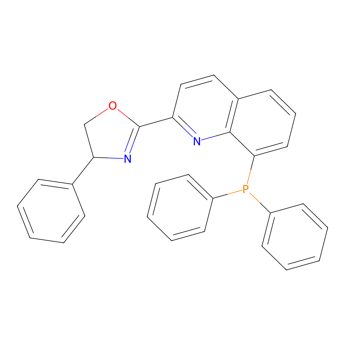 Diphenyl-[2-(4-phenyl-4,5-dihydro-1,3-oxazol-2-yl)quinolin-8-yl]phosphane molecular structure, CAS 244610-27-3