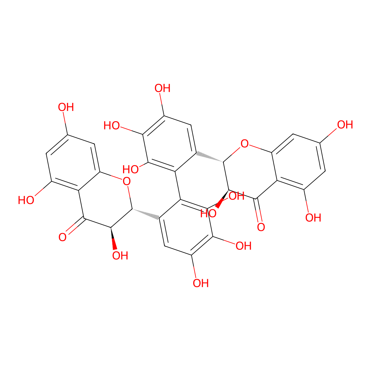 (2S,3S)-2-((R)-2',3',4,4',5,6-Hexahydroxy-6'-((2R,3R)-3,5,7-trihydroxy-4-oxochroman-2-yl)-[1,1'-biphenyl]-2-yl)-3,5,7-trihydroxychroman-4-one molecular structure, CAS 2446349-77-3