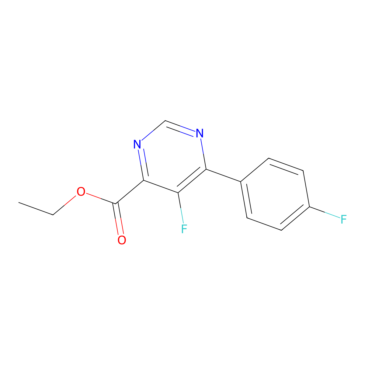Ethyl 5-fluoro-6-(4-fluorophenyl)pyrimidine-4-carboxylate molecular structure, CAS 2446691-73-0