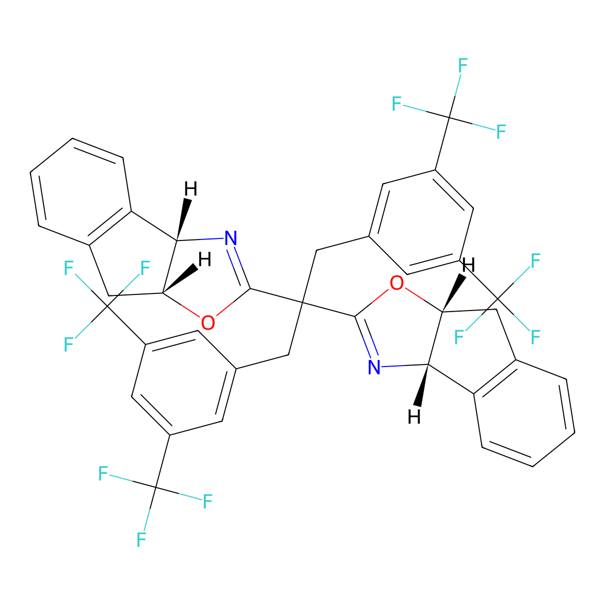 (3aS,3a'S,8aR,8a'R)-2,2'-(1,3-Bis(3,5-bis(trifluoromethyl)phenyl)propane-2,2-diyl)bis(3a,8a-dihydro-8H-indeno[1,2-d]oxazole) molecular structure, CAS 2446705-43-5