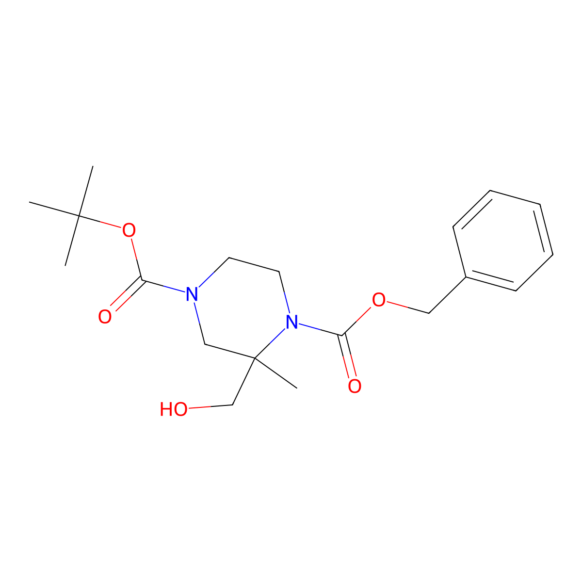 O1-benzyl O4-tert-butyl 2-(hydroxymethyl)-2-methyl-piperazine-1,4-dicarboxylate molecular structure, CAS 2446738-87-8