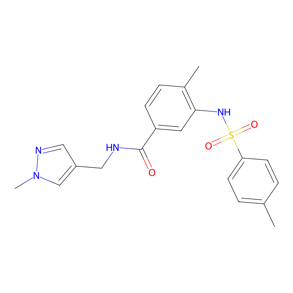 4-methyl-3-[(4-methylphenyl)sulfonylamino]-N-[(1-methylpyrazol-4-yl)methyl]benzamide molecular structure, CAS 2446799-14-8