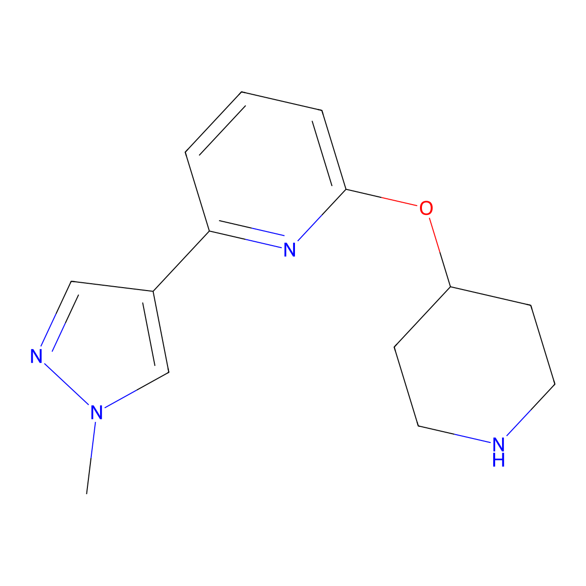 2-(1-methyl-1H-pyrazol-4-yl)-6-(piperidin-4-yloxy)pyridine molecular structure, CAS 2446939-84-8