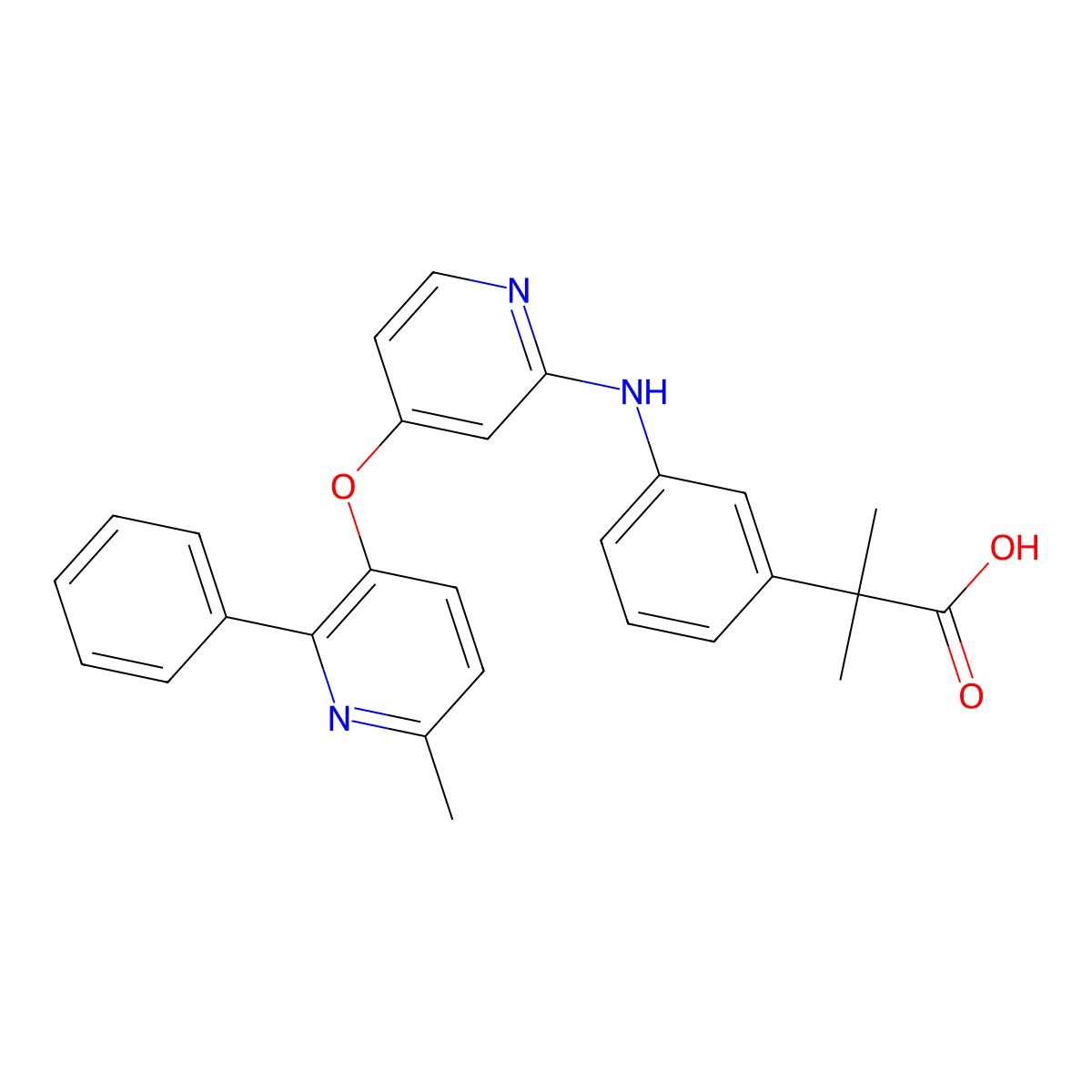 2-Methyl-2-(3-((4-((6-methyl-2-phenylpyridin-3-yl)oxy)pyridin-2-yl)amino)phenyl)propanoic acid molecular structure, CAS 2446976-47-0