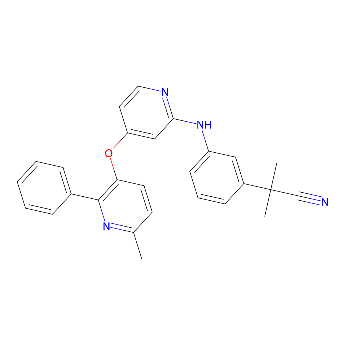 2-Methyl-2-(3-((4-((6-methyl-2-phenylpyridin-3-yl)oxy)pyridin-2-yl)amino)phenyl)propanenitrile molecular structure, CAS 2446978-89-6