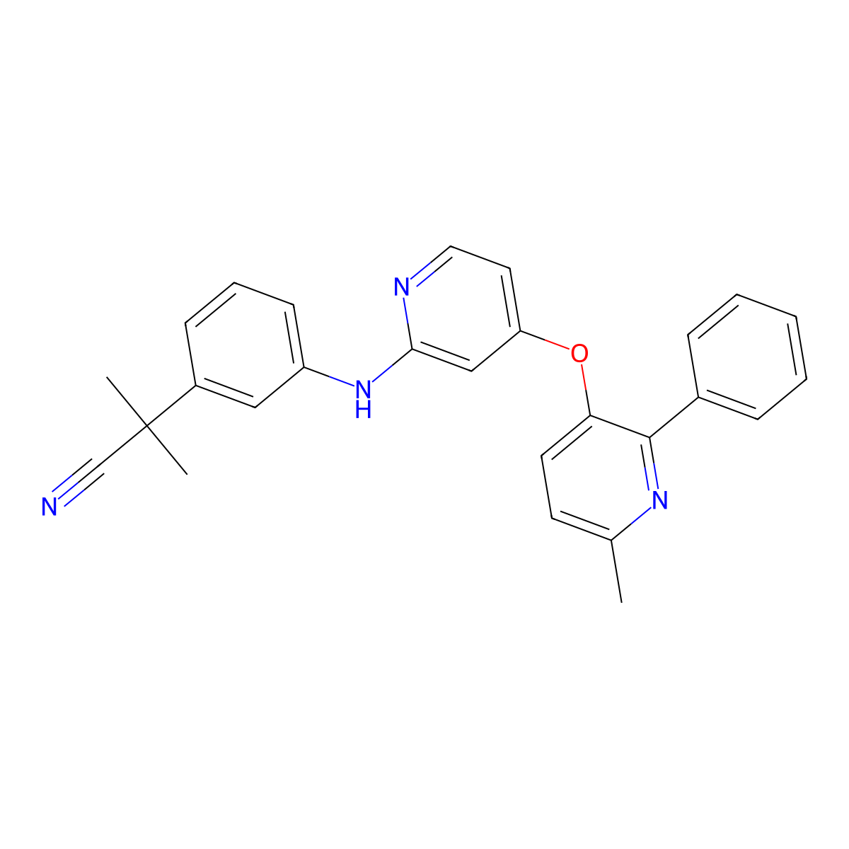 2-Methyl-2-(3-((4-((6-methyl-2-phenylpyridin-3-yl)oxy)pyridin-2-yl)amino)phenyl)propanenitrile molecular structure, CAS 2446978-89-6