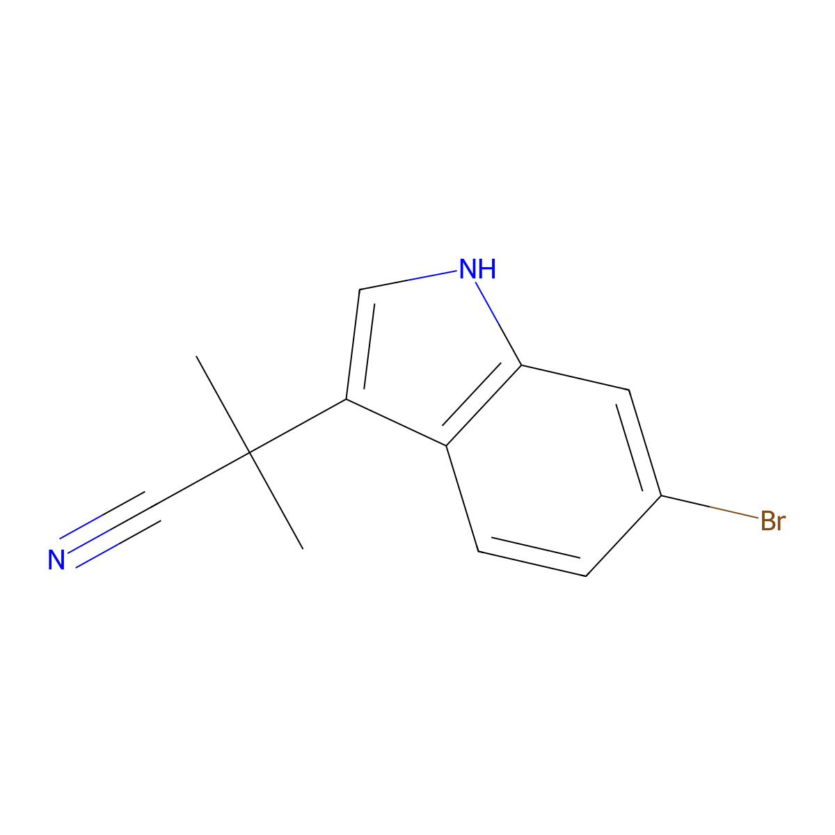 2-(6-Bromo-1H-indol-3-yl)-2-methylpropanenitrile molecular structure, CAS 2447043-00-5