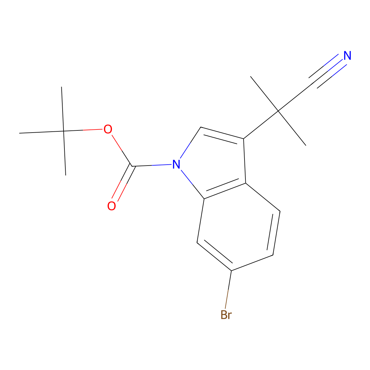 tert-Butyl 6-bromo-3-(2-cyanopropan-2-yl)-1H-indole-1-carboxylate molecular structure, CAS 2447043-21-0