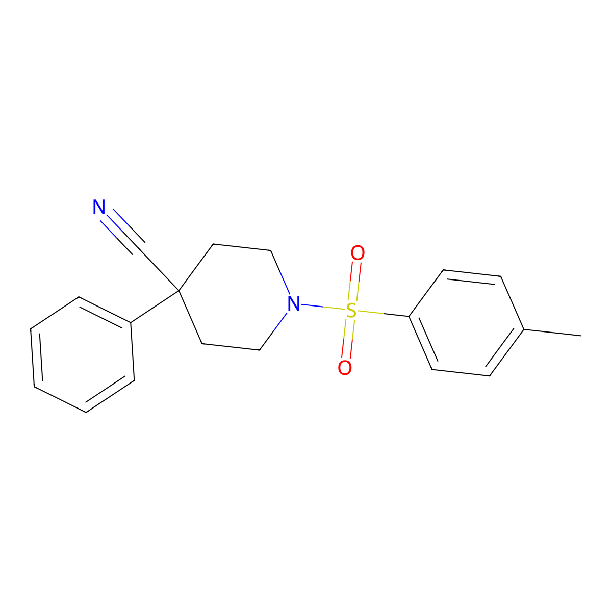 4-Phenyl-1-(p-tolylsulphonyl)piperidine-4-carbonitrile molecular structure, CAS 24476-55-9