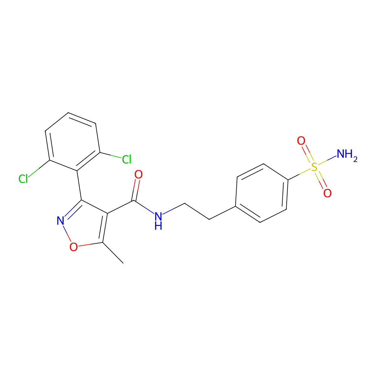 3-(2,6-dichlorophenyl)-5-methyl-N-[2-(4-sulfamoylphenyl)ethyl]-1,2-oxazole-4-carboxamide molecular structure, CAS 24477-34-7