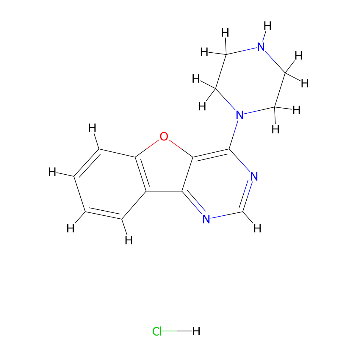 4-(Piperazin-1-yl)benzofuro[3,2-d]pyrimidine hydrochloride molecular structure, CAS 2448152-40-5