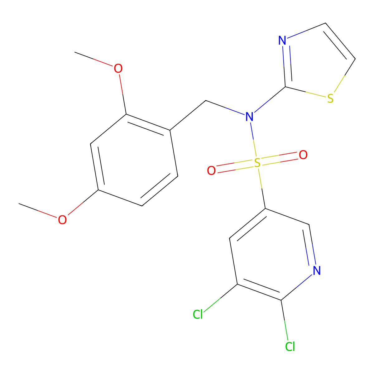 5,6-Dichloro-N-(2,4-dimethoxybenzyl)-N-(thiazol-2-yl)pyridine-3-sulfonamide molecular structure, CAS 2448158-12-9