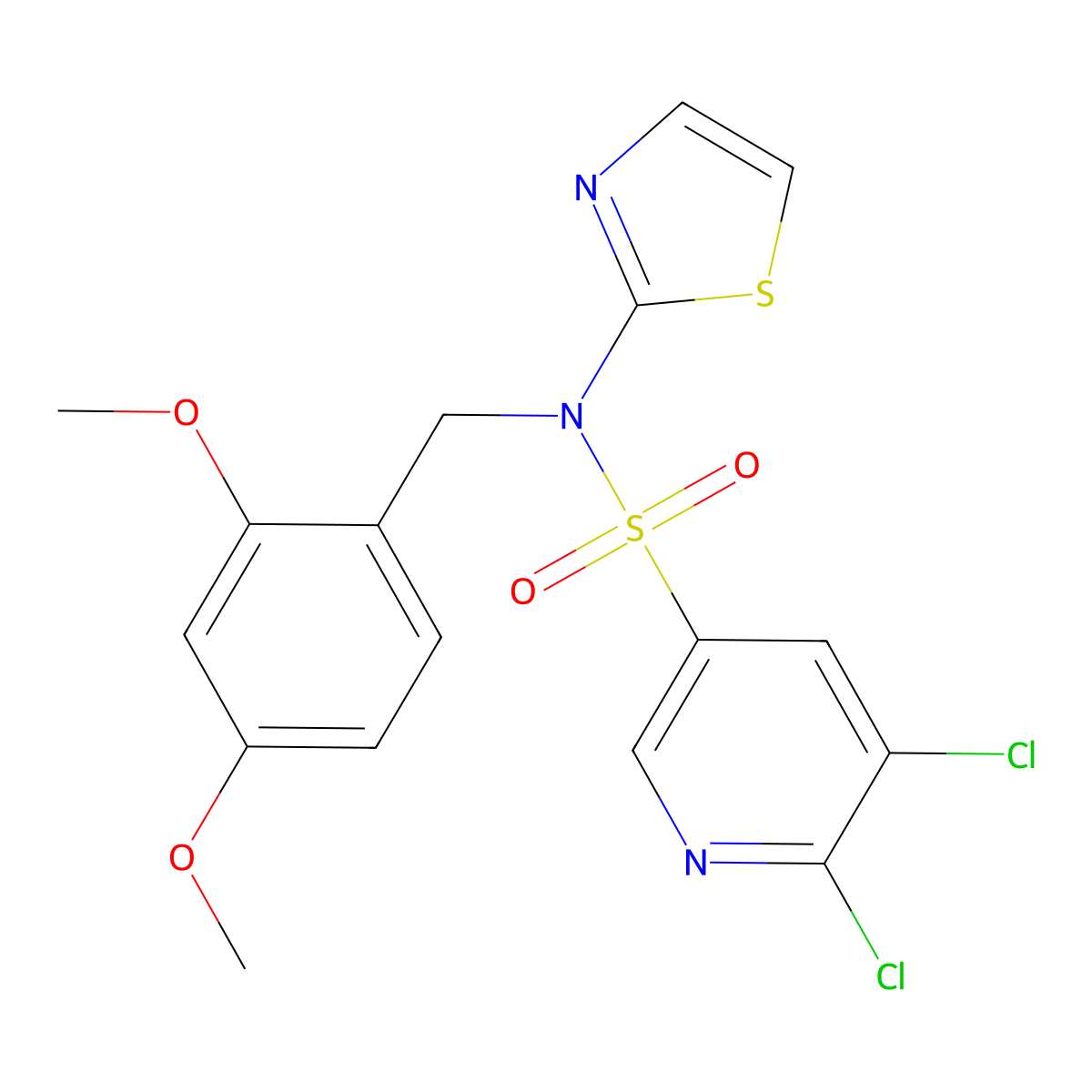 5,6-Dichloro-N-(2,4-dimethoxybenzyl)-N-(thiazol-2-yl)pyridine-3-sulfonamide molecular structure, CAS 2448158-12-9