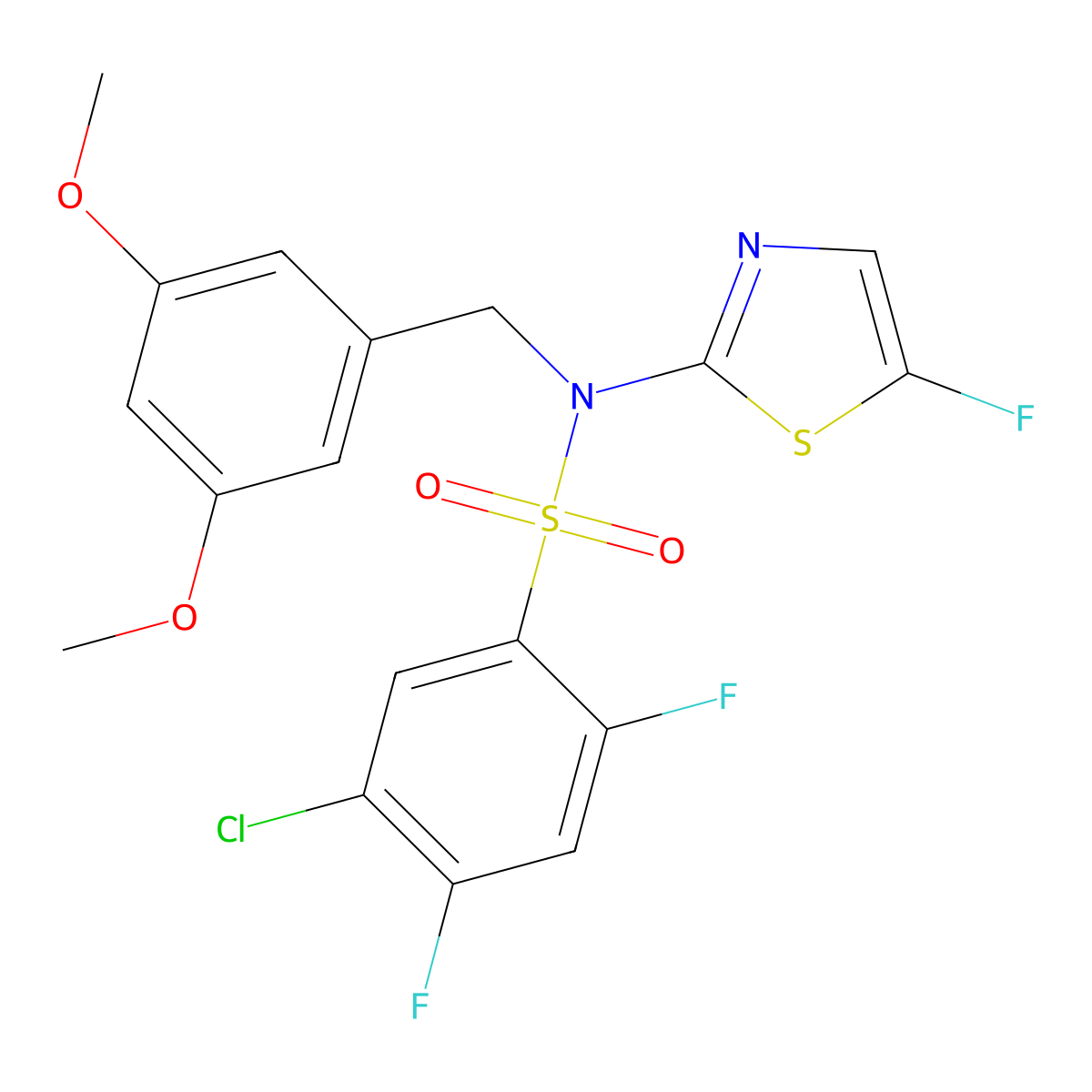 5-Chloro-N-(3,5-dimethoxybenzyl)-2,4-difluoro-N-(5-fluorothiazol-2-yl)benzenesulfonamide molecular structure, CAS 2448268-06-0