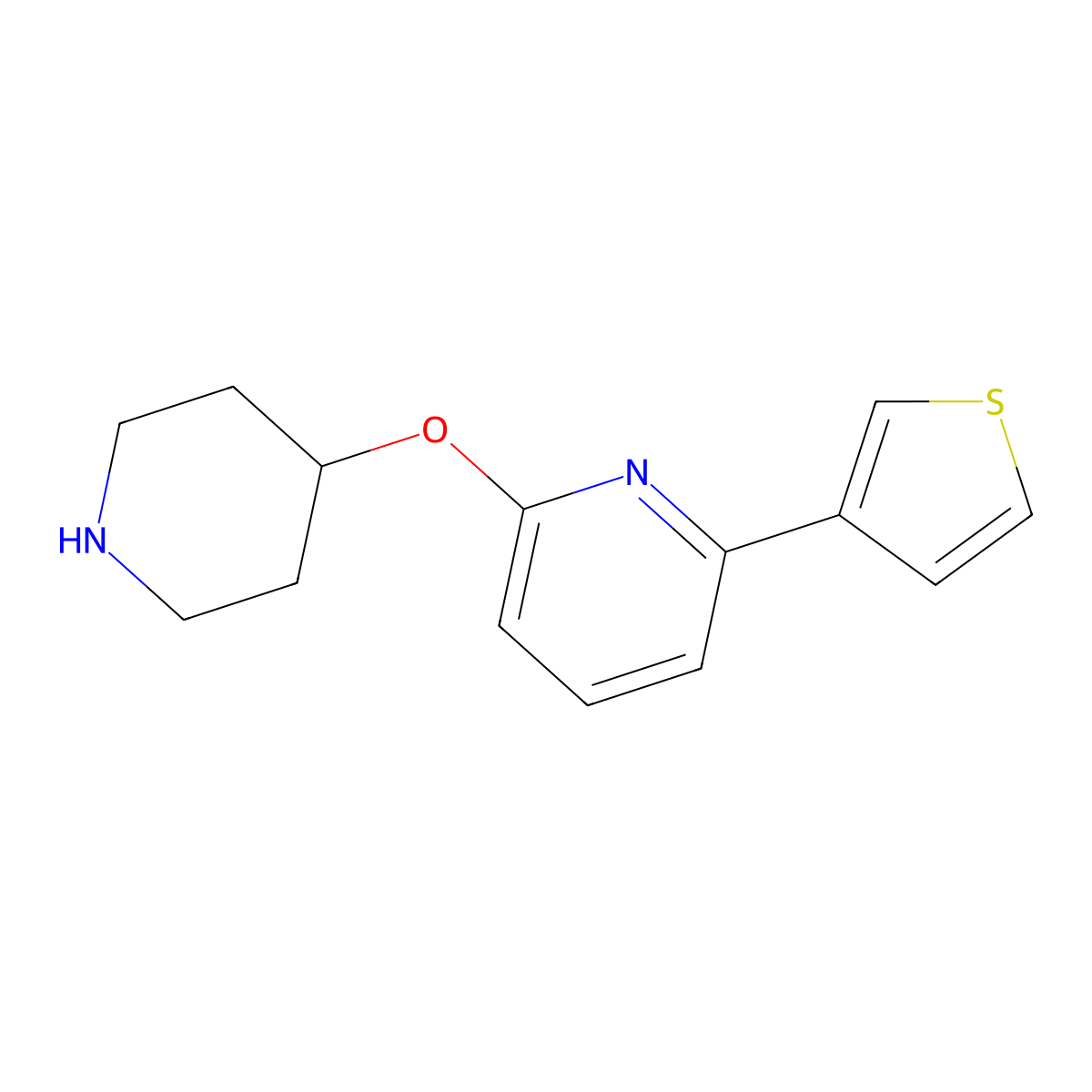 2-(Piperidin-4-yloxy)-6-(thiophen-3-yl)pyridine molecular structure, CAS 2448341-56-6