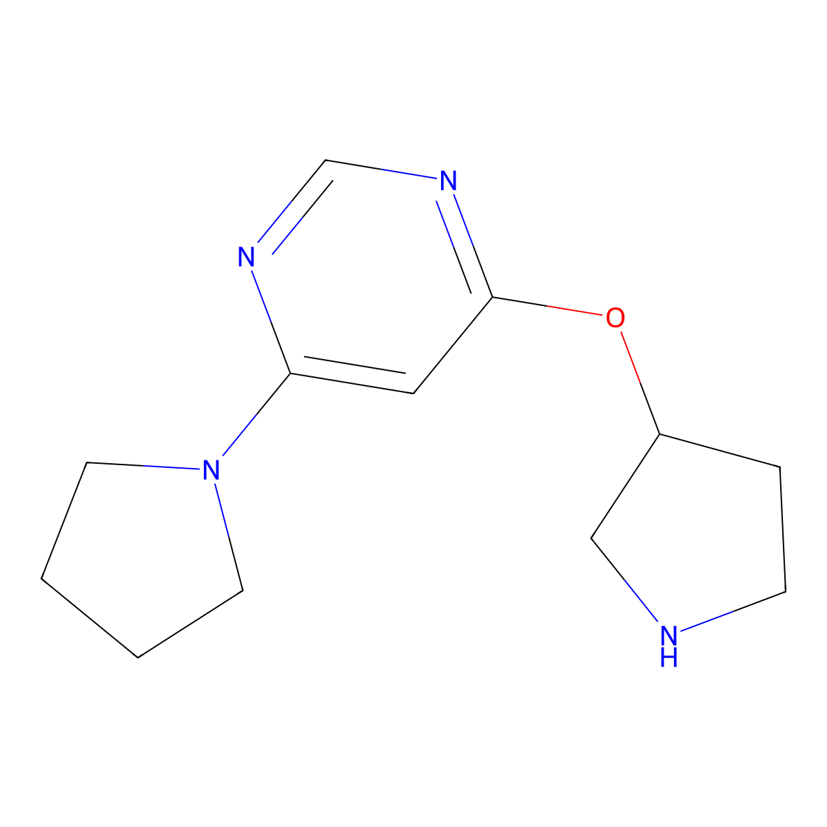 4-(1-Pyrrolidinyl)-6-(3-pyrrolidinyloxy)pyrimidine molecular structure, CAS 2448348-59-0