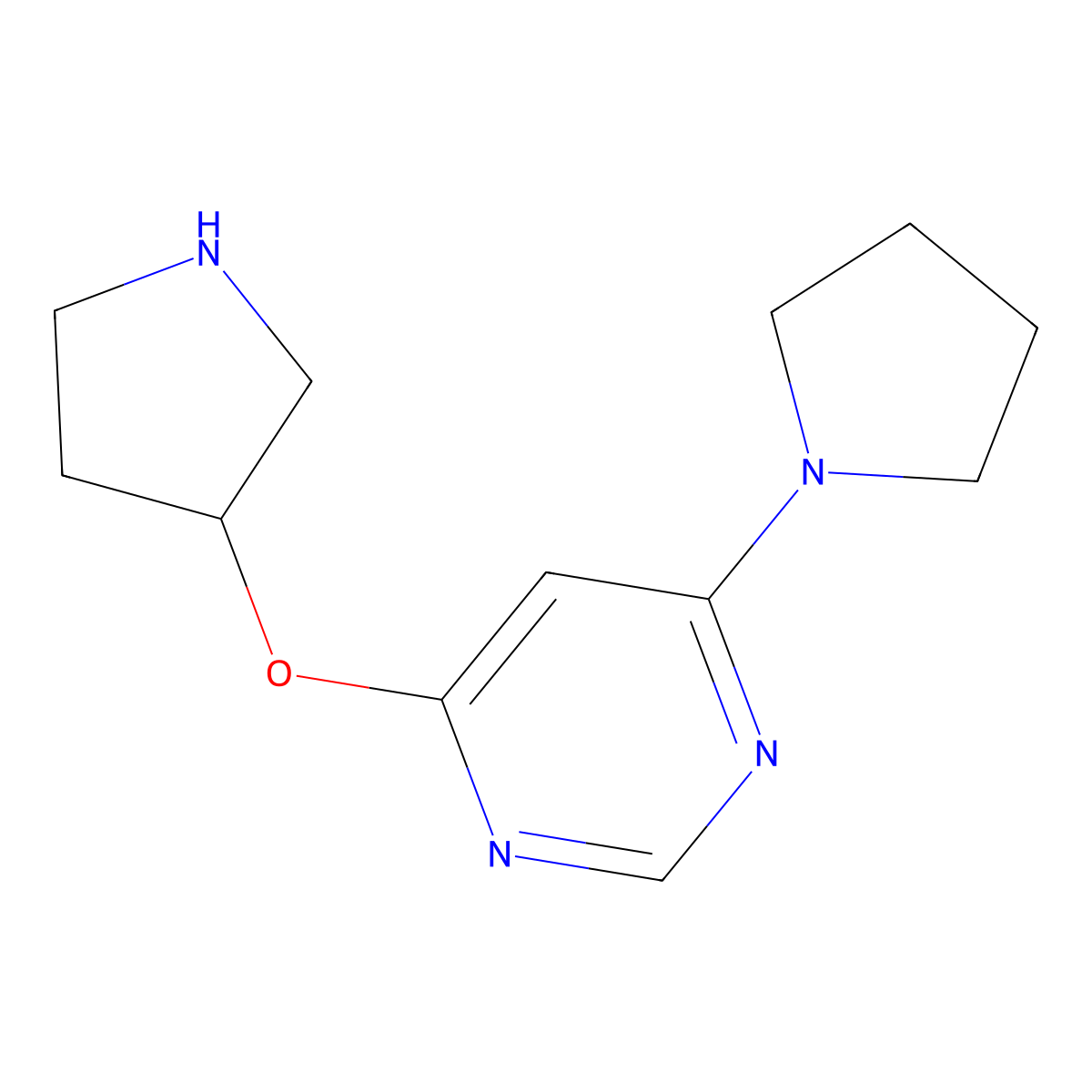4-(1-Pyrrolidinyl)-6-(3-pyrrolidinyloxy)pyrimidine molecular structure, CAS 2448348-59-0