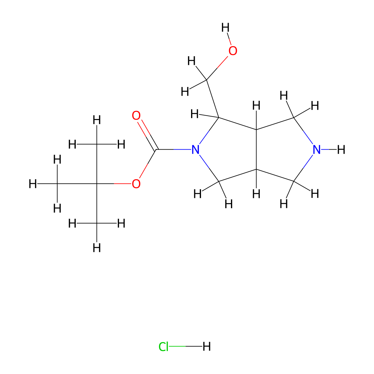 Tert-butyl 1-(hydroxymethyl)hexahydropyrrolo[3,4-c]pyrrole-2(1H)-carboxylate hydrochloride molecular structure, CAS 2448475-38-3