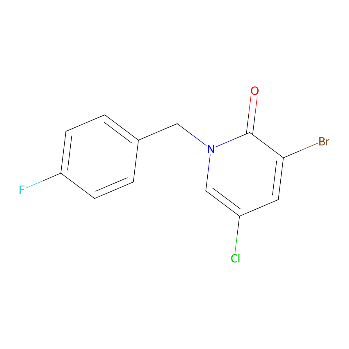 3-Bromo-5-chloro-1-[(4-fluorophenyl)methyl]-1,2-dihydropyridin-2-one molecular structure, CAS 2448475-61-2