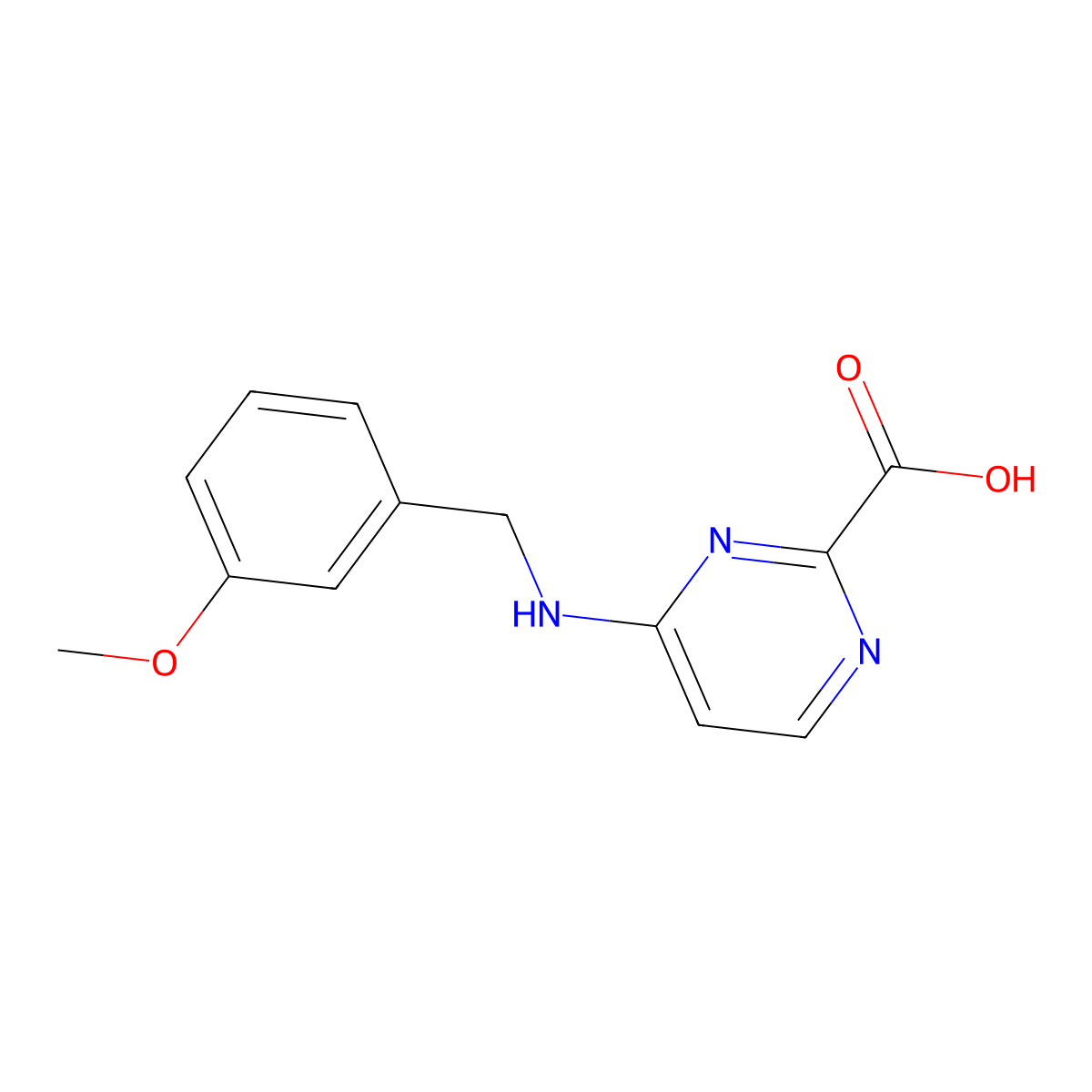 4-{[(3-Methoxyphenyl)methyl]amino}pyrimidine-2-carboxylic acid molecular structure, CAS 2448727-96-4