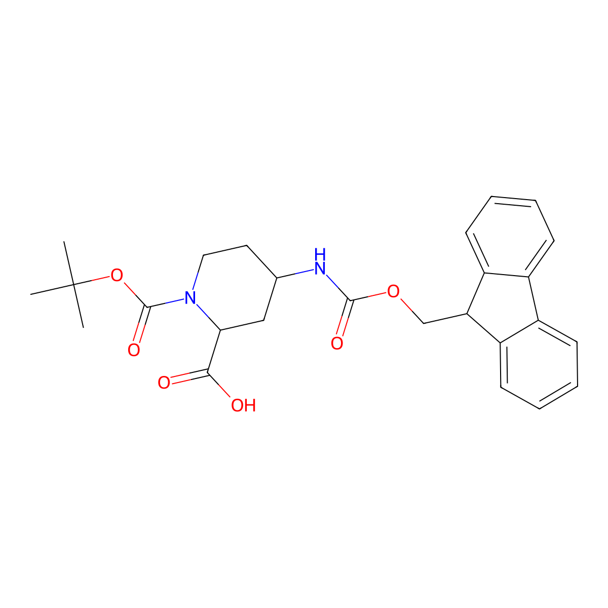 (2S,4R)-4-((((9H-fluoren-9-yl)methoxy)carbonyl)amino)-1-(tert-butoxycarbonyl)piperidine-2-carboxylic acid molecular structure, CAS 2449174-07-4
