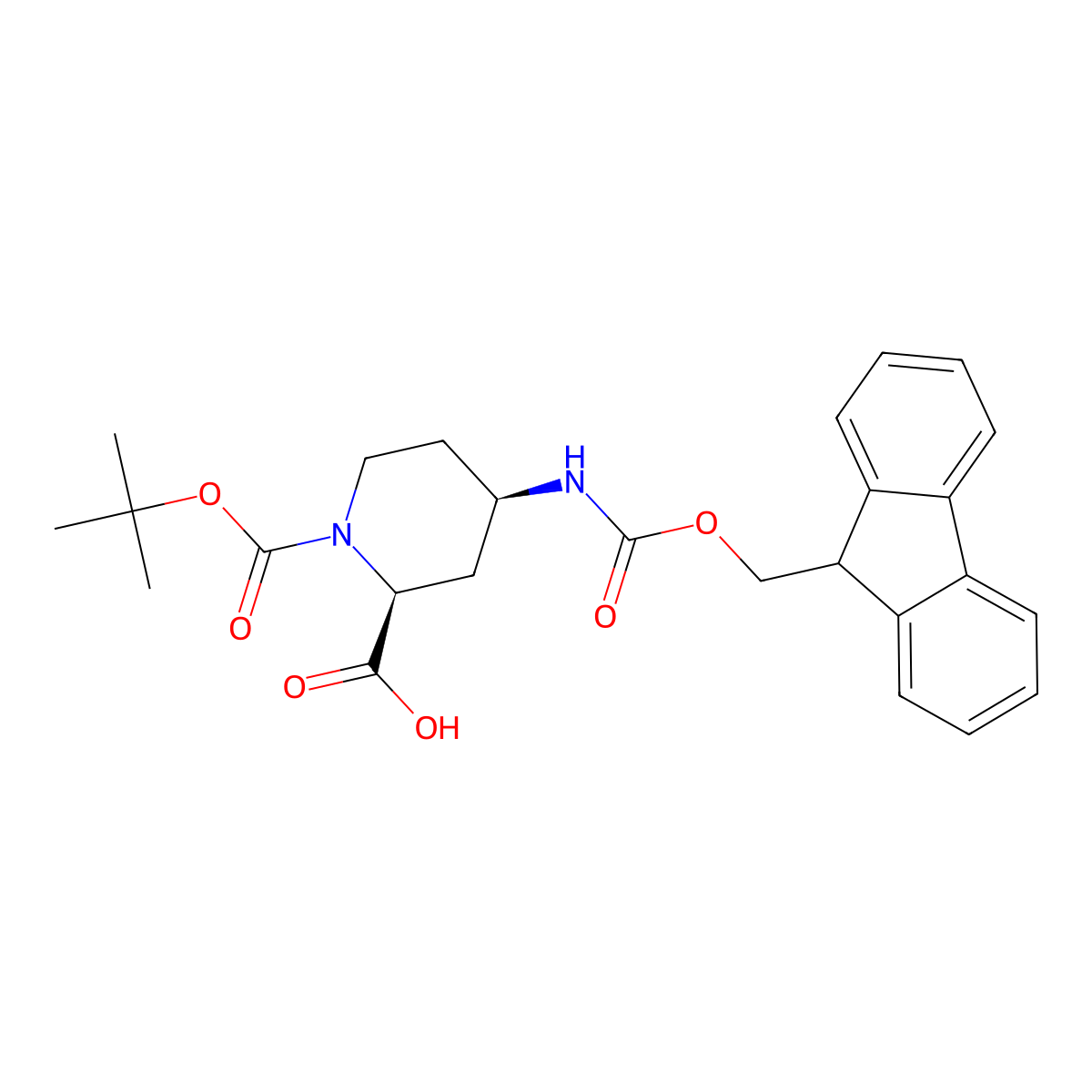 (2S,4R)-4-((((9H-fluoren-9-yl)methoxy)carbonyl)amino)-1-(tert-butoxycarbonyl)piperidine-2-carboxylic acid molecular structure, CAS 2449174-07-4