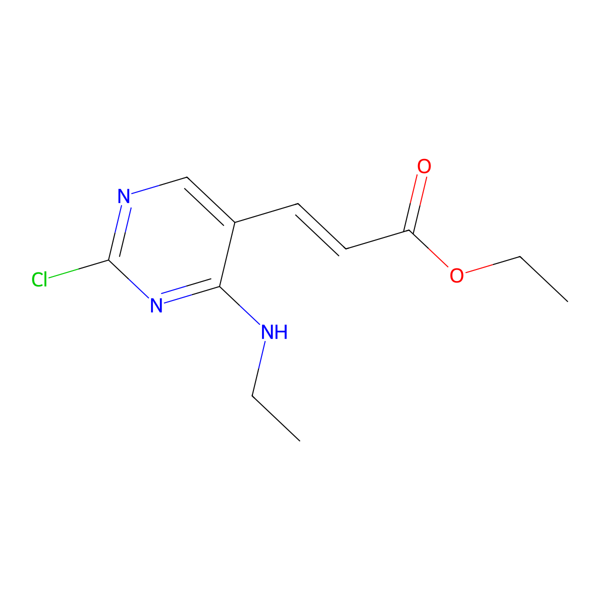 (E)-ethyl 3-(2-chloro-4-(ethylamino)pyrimidin-5-yl)acrylate molecular structure, CAS 2449269-93-4