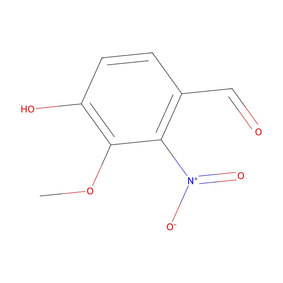 Benzaldehyde, 4-hydroxy-3-methoxy-2-nitro- molecular structure, CAS 2450-26-2