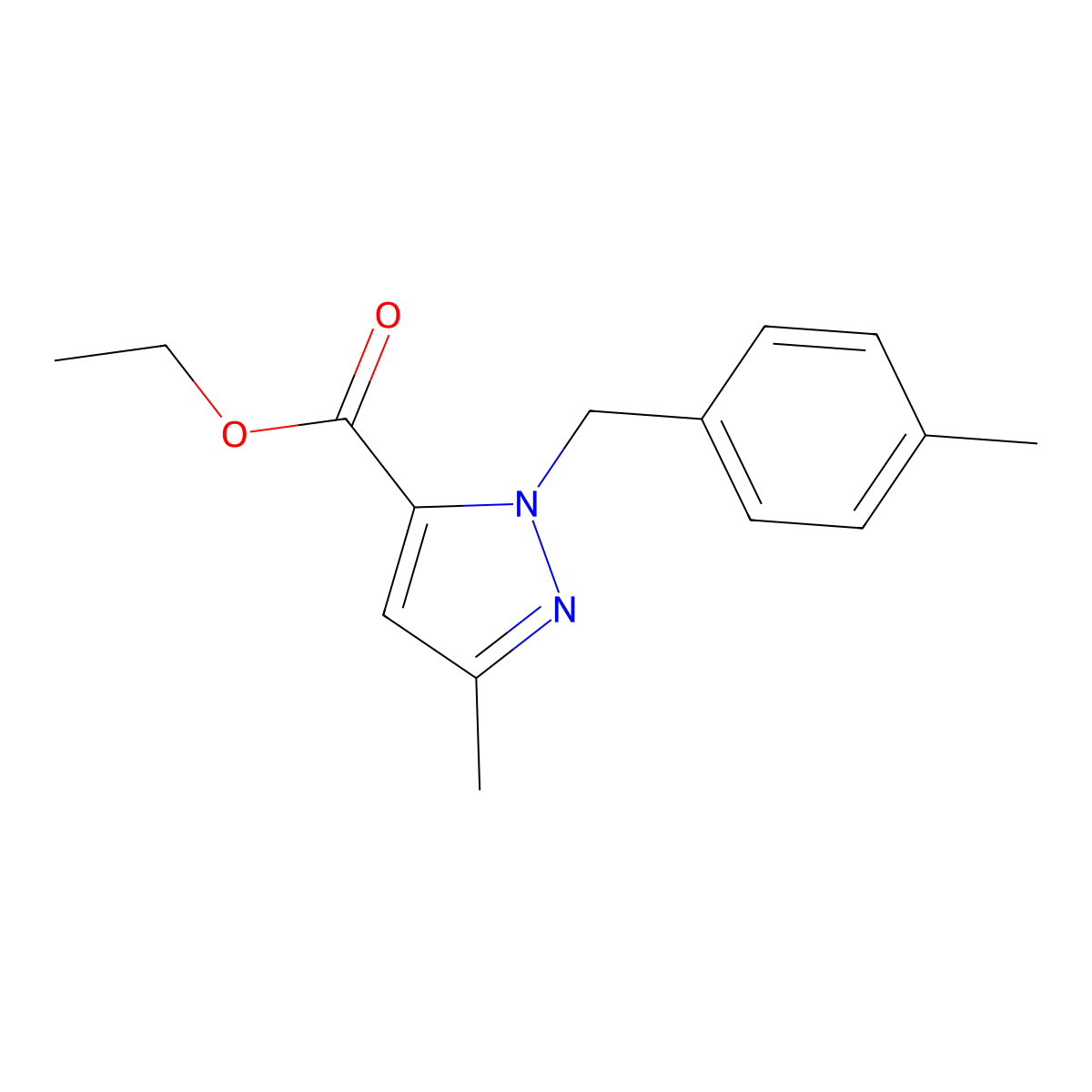 Ethyl 5-methyl-2-[(4-methylphenyl)methyl]pyrazole-3-carboxylate molecular structure, CAS 245035-71-6
