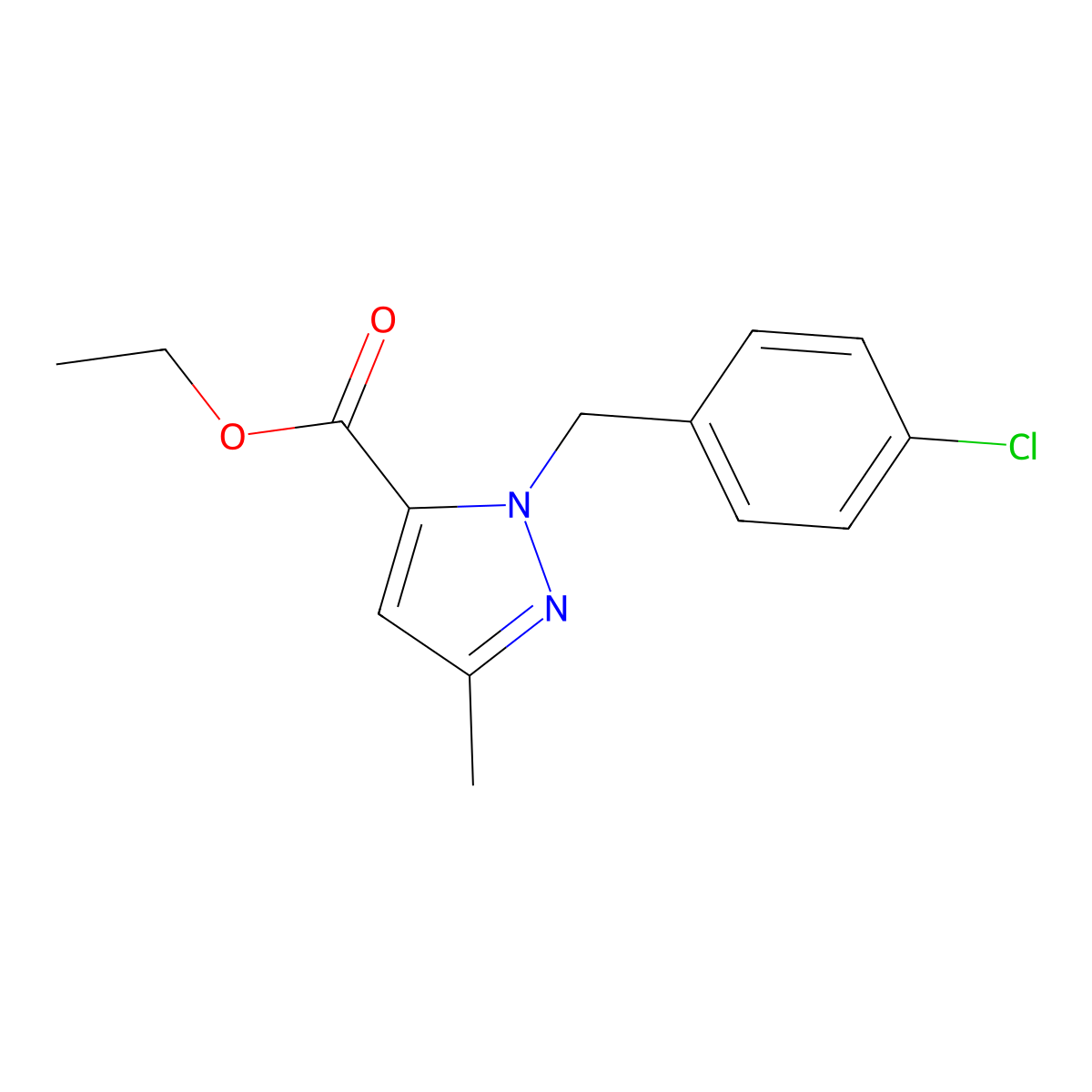 Ethyl 1-(4-chlorobenzyl)-3-methyl-1H-pyrazole-5-carboxylate molecular structure, CAS 245035-73-8