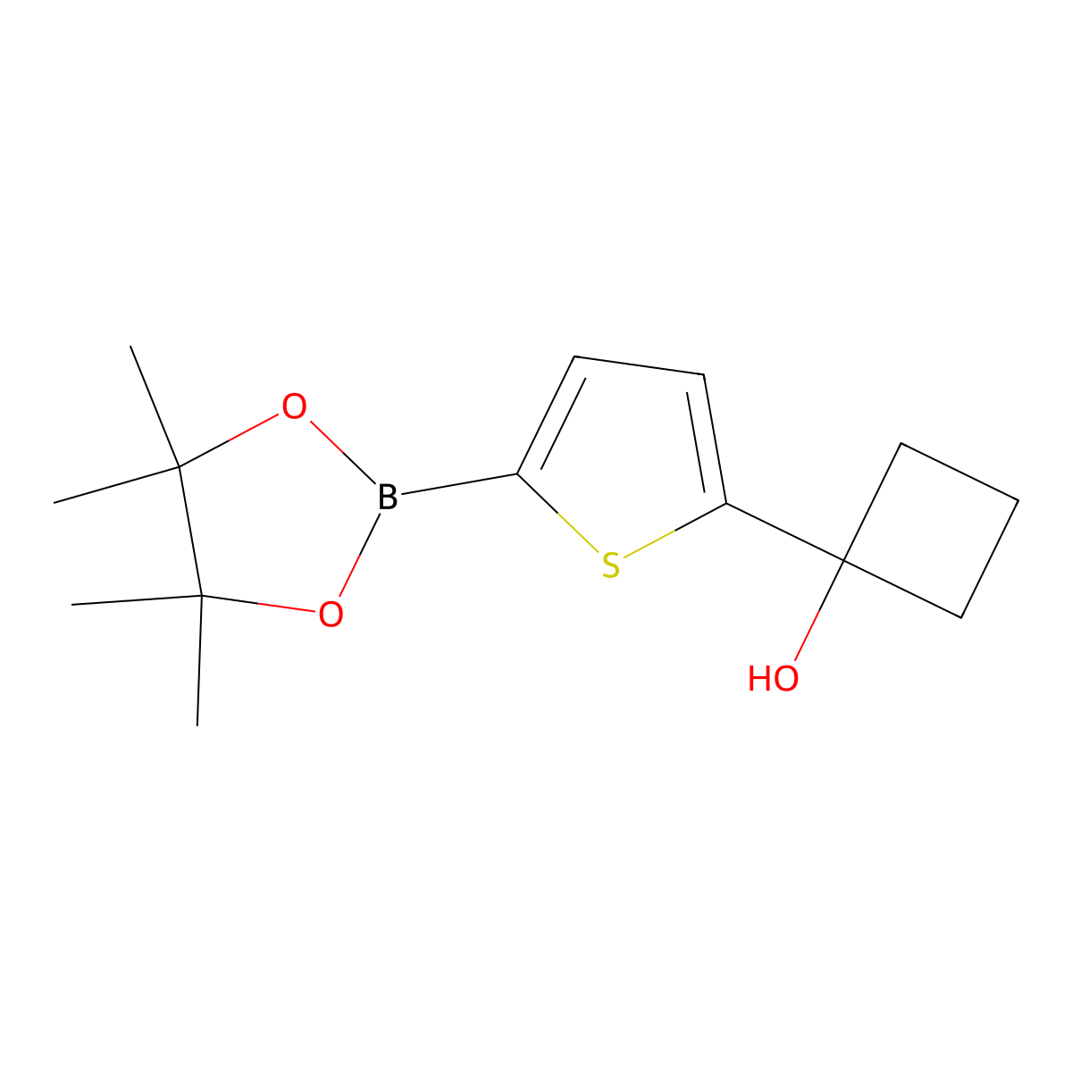 1-[5-(4,4,5,5-Tetramethyl-1,3,2-dioxaborolan-2-yl)-2-thienyl]cyclobutanol molecular structure, CAS 2450380-40-0