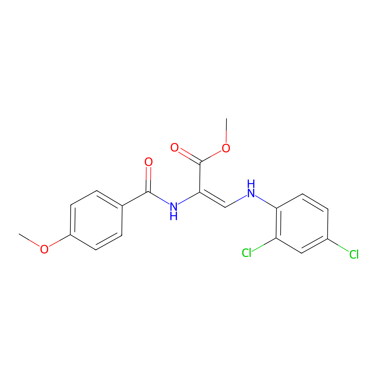 Methyl 3-(2,4-dichloroanilino)-2-[(4-methoxybenzoyl)amino]acrylate molecular structure, CAS 245039-26-3
