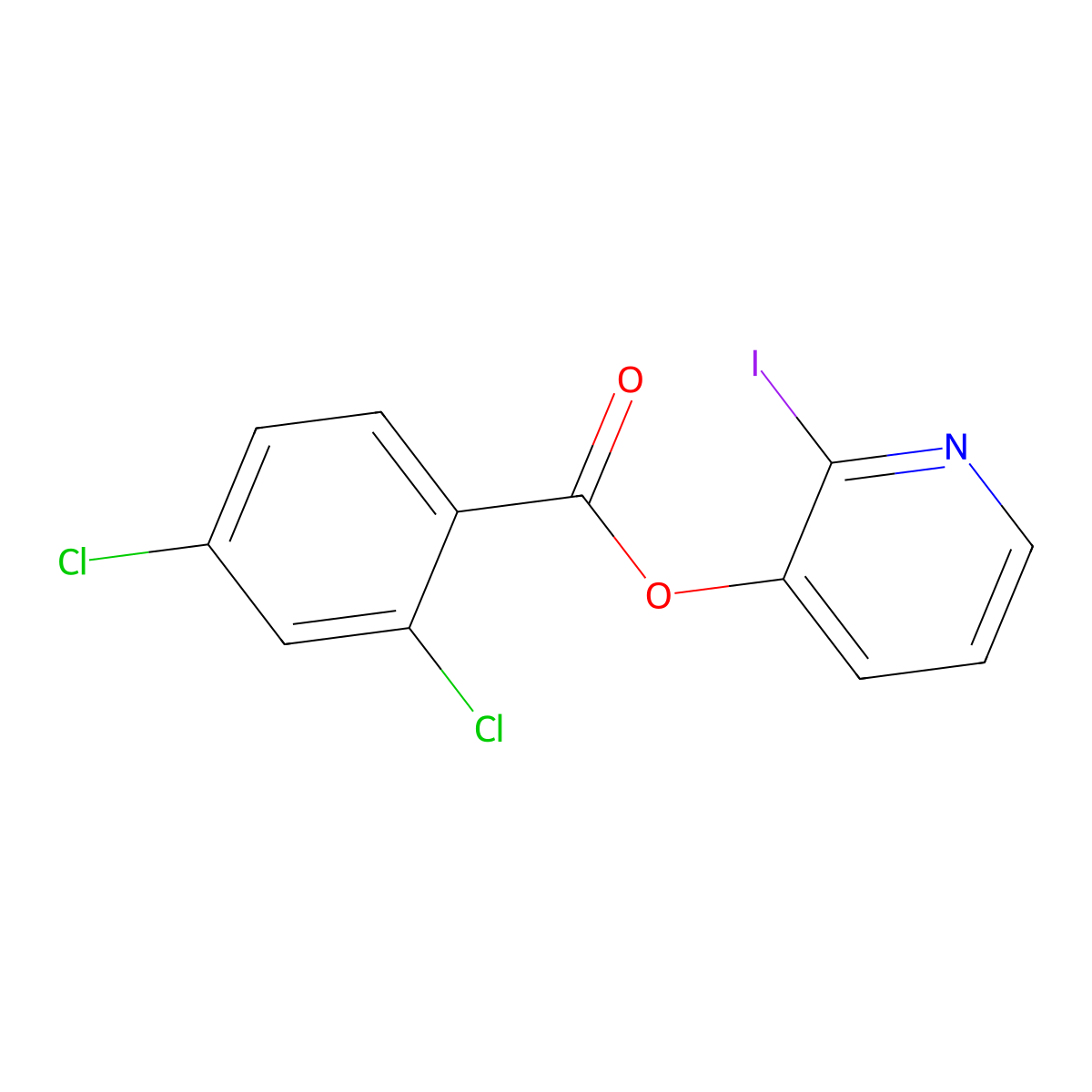 2-Iodo-3-pyridinyl 2,4-dichlorobenzenecarboxylate molecular structure, CAS 245039-47-8