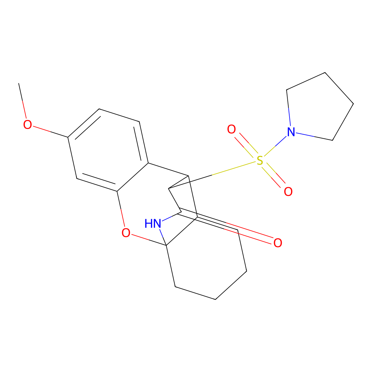 (1R,9R,17R)-5-methoxy-17-(pyrrolidine-1-sulfonyl)-2-oxa-15-azatetracyclo[7.5.3.0^{1,10}.0^{3,8}]heptadeca-3,5,7-trien-16-one molecular structure, CAS 2450485-01-3
