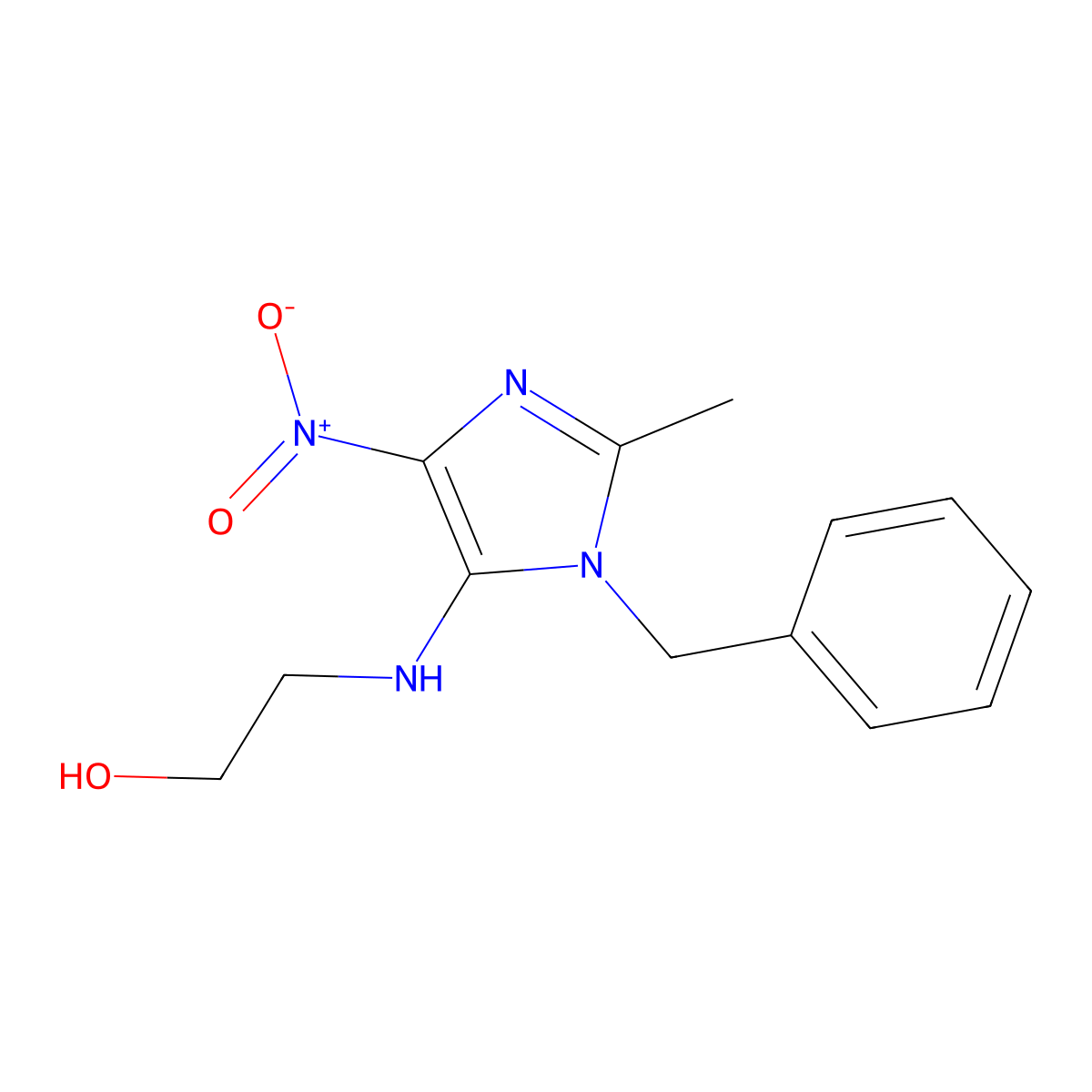 2-((1-benzyl-2-methyl-4-nitro-1H-imidazol-5-yl)amino)ethanol molecular structure, CAS 245063-81-4