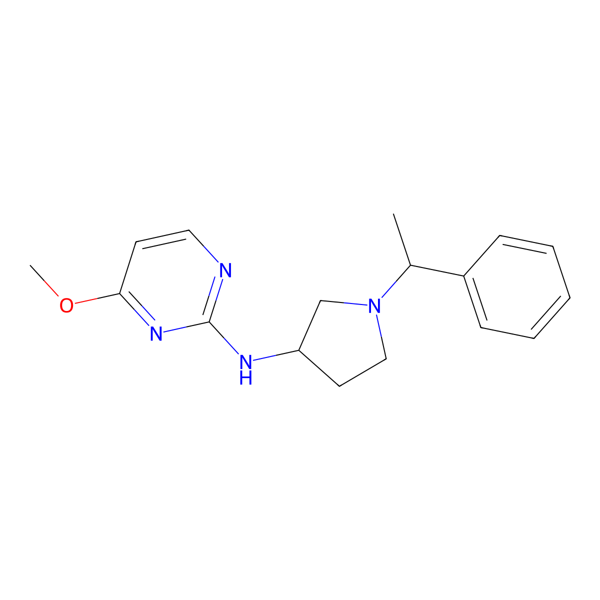 4-methoxy-N-[1-(1-phenylethyl)pyrrolidin-3-yl]pyrimidin-2-amine molecular structure, CAS 2450703-73-6