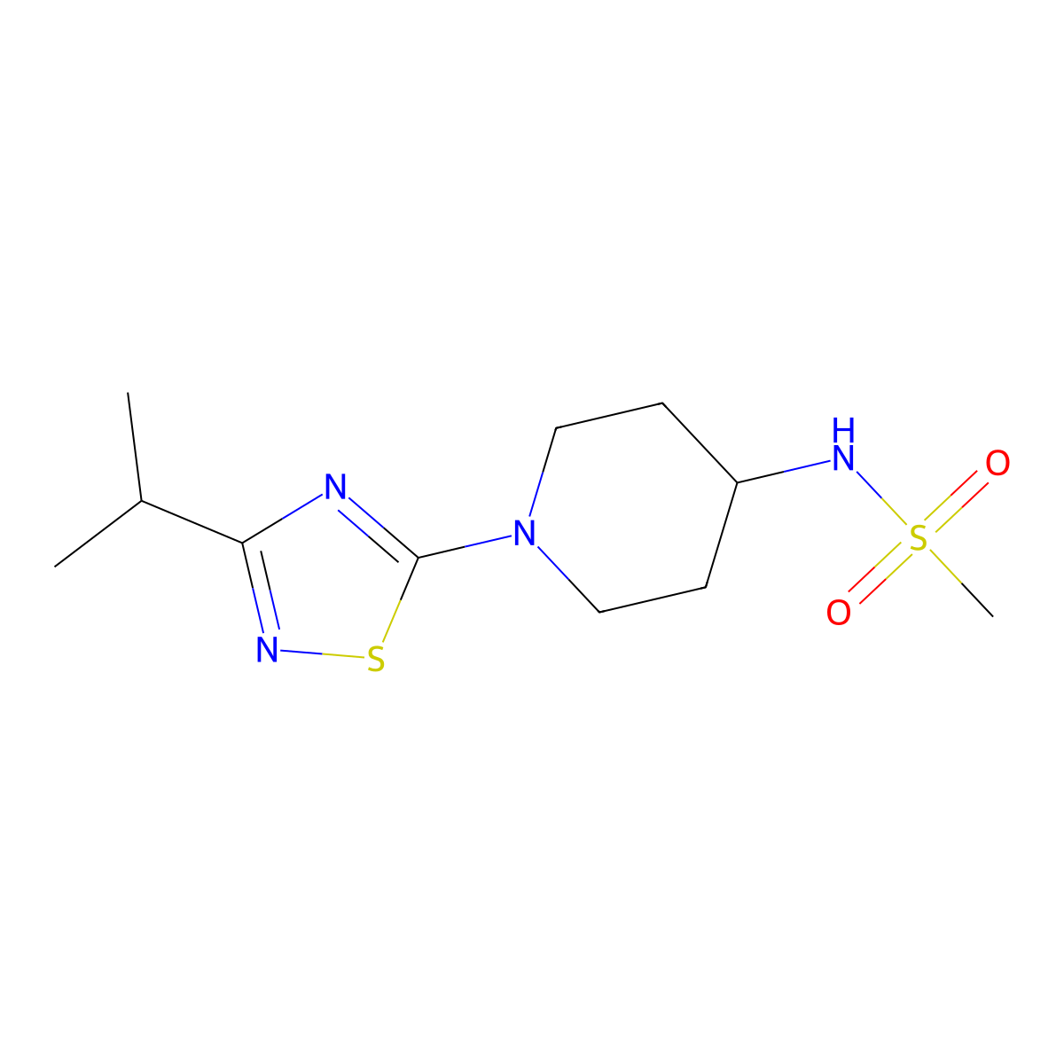 N-{1-[3-(propan-2-yl)-1,2,4-thiadiazol-5-yl]piperidin-4-yl}methanesulfonamide molecular structure, CAS 2450897-86-4