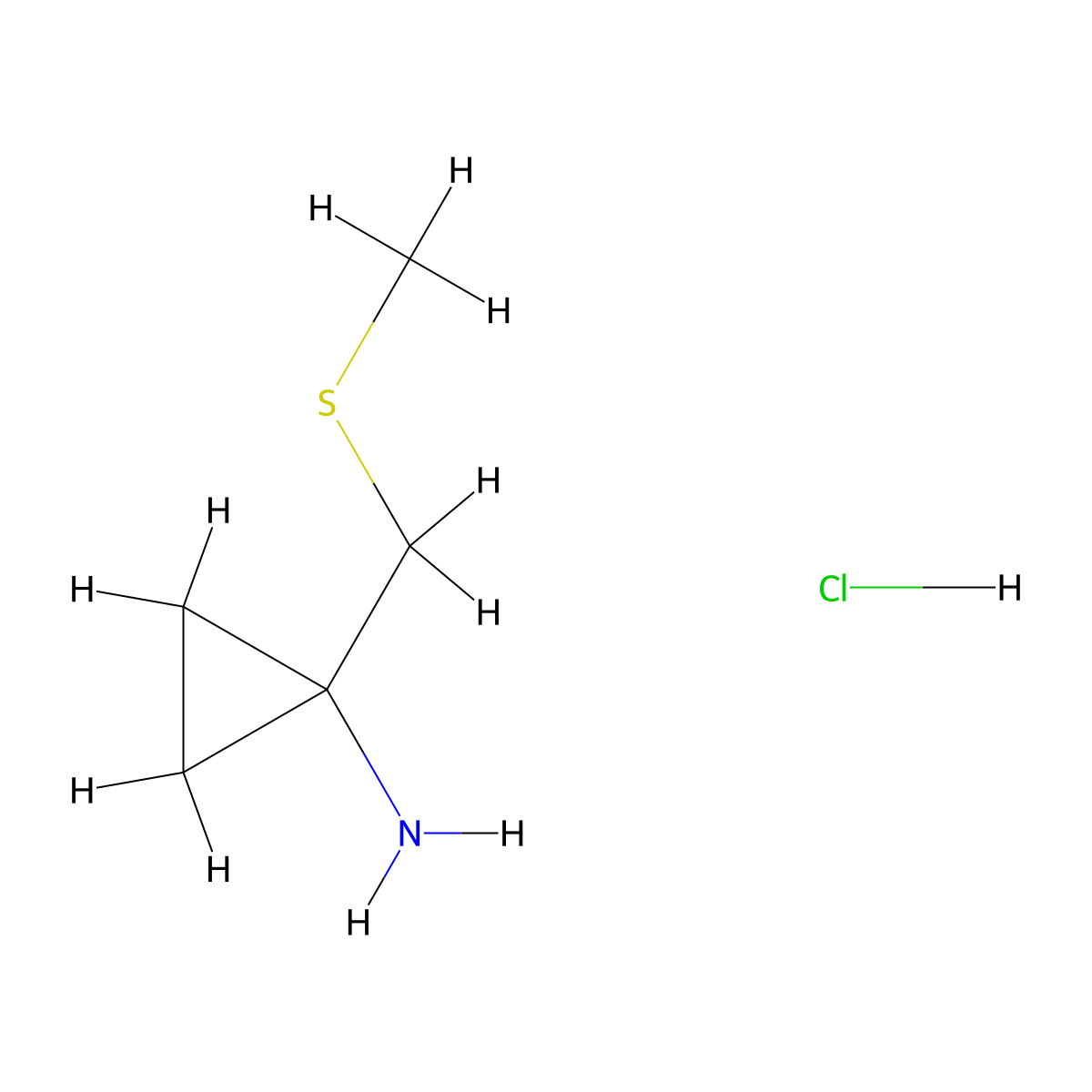 1-[(Methylsulfanyl)methyl]cyclopropan-1-amine hydrochloride molecular structure, CAS 2451125-13-4