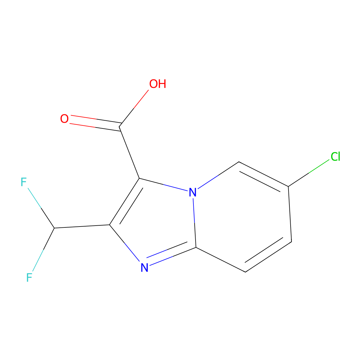 6-Chloro-2-(difluoromethyl)imidazo[1,2-a]pyridine-3-carboxylic acid molecular structure, CAS 2451256-50-9